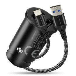 Caricabatterie auto 2 X USB 12W nero + cavo USB-C 1m