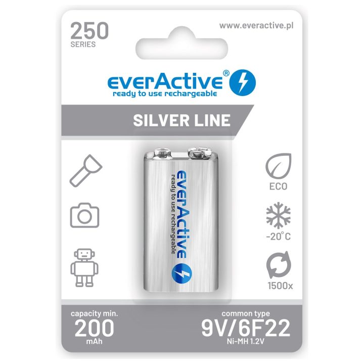 Batterie ricaricabili everActive Ni-MH 6F22 9V 250 mAh Silver Line