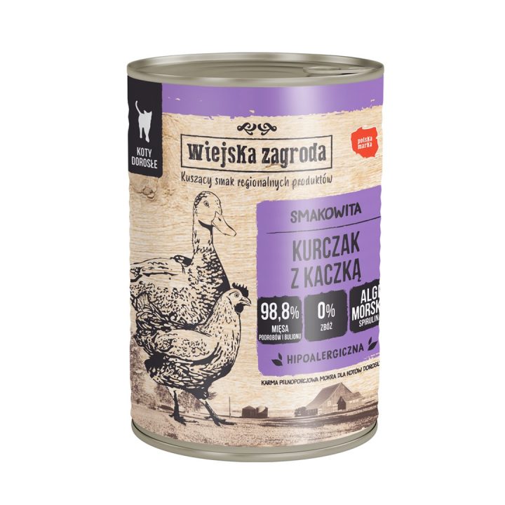 WIEJSKA ZAGRODA Pollo con anatra - cibo umido per gatti - 400g