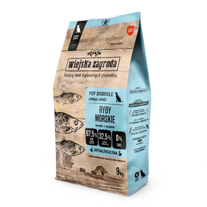 WIEJSKA ZAGRODA Pesce di mare croccante M - Cibo secco per cani - 9 kg