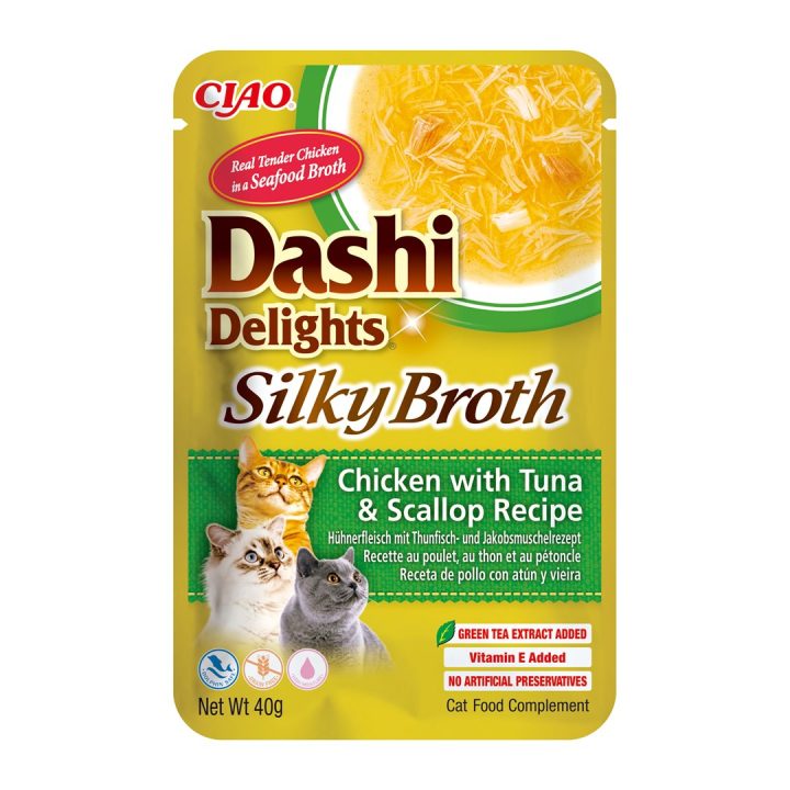 INABA CAT Dashi Delights Silky Broth Pollo con tonno e capasanta - snack per gatti - 40g
