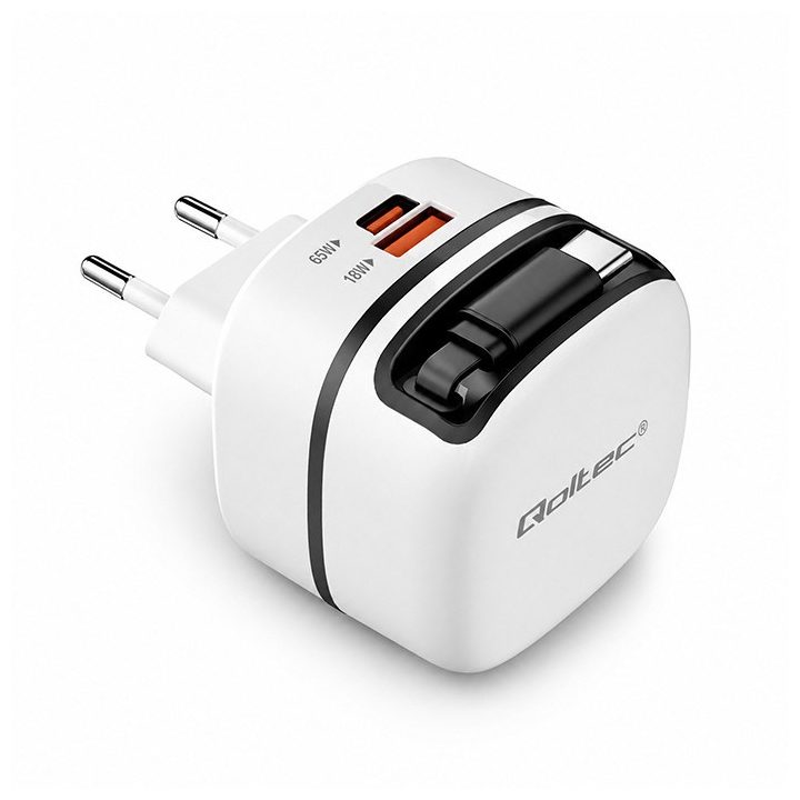 Qoltec 51784 GaN 65W Caricabatterie | 5-20V | 3-3.25A | USB-C PD PPS