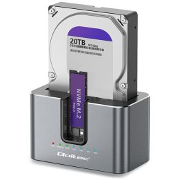 Qoltec 52631 HDD SSD stazione di aggancio | SATA | M.2 NVMe | clonazione | USB-C | 10Gb/s | 28TB