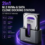 Qoltec 52631 HDD SSD stazione di aggancio | SATA | M.2 NVMe | clonazione | USB-C | 10Gb/s | 28TB