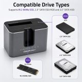 Qoltec 52631 HDD SSD stazione di aggancio | SATA | M.2 NVMe | clonazione | USB-C | 10Gb/s | 28TB