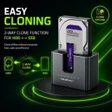 Qoltec 52631 HDD SSD stazione di aggancio | SATA | M.2 NVMe | clonazione | USB-C | 10Gb/s | 28TB