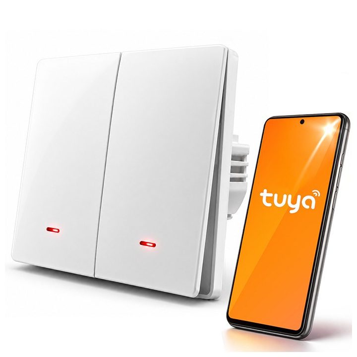 Qoltec 52706 Interruttore luce smart 2-Gang | Wi-Fi | Timer | Tuya | Smart life | Bianco