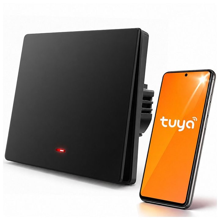 Qoltec 52722 Interruttore luce smart 1-Gang | Wi-Fi | Timer | Tuya | Smart life | Nero