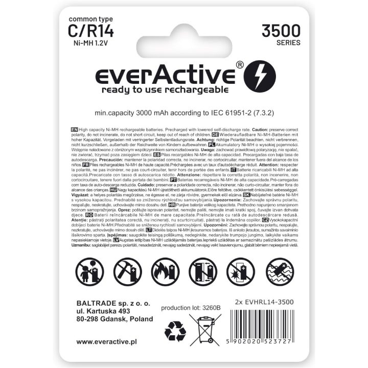 Batterie ricaricabili everActive R14/C Ni-MH 3500 mAh pronte all'uso