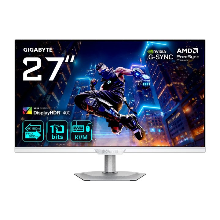 GIGABYTE M27UP ICE 27" 4K UHD monitor gaming - modalità doppia Mode (4K 160Hz o FHD 320Hz) 3840 x 2160 1ms 350 cd/m2 FreeSync Pr