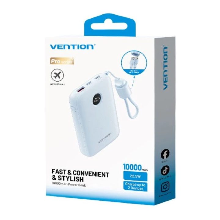 Vention 10000mAh Powerbank 2xUSB-C 1xUSB-A 22.5W blu