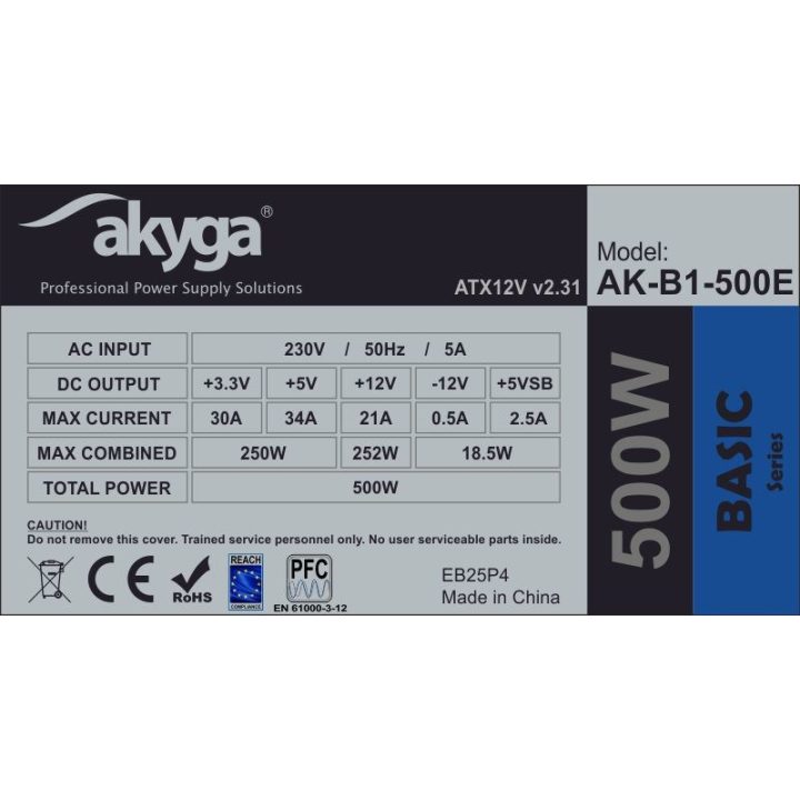 Akyga AK-B1-500E alimentatore 500 W 20+4 pin ATX ATX grigio