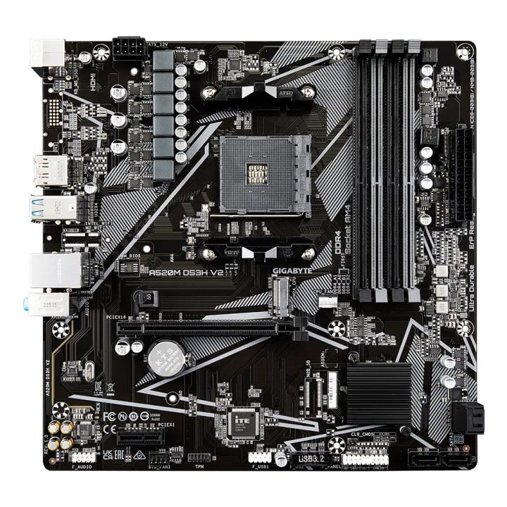 GIGABYTE A520M DS3H V2 Scheda madre - Supporta CPU AMD Ryzen 5000 Series AM4 fino a 4733MHz DDR4 (OC) PCIe 3.0 x16 GbE LAN USB 3