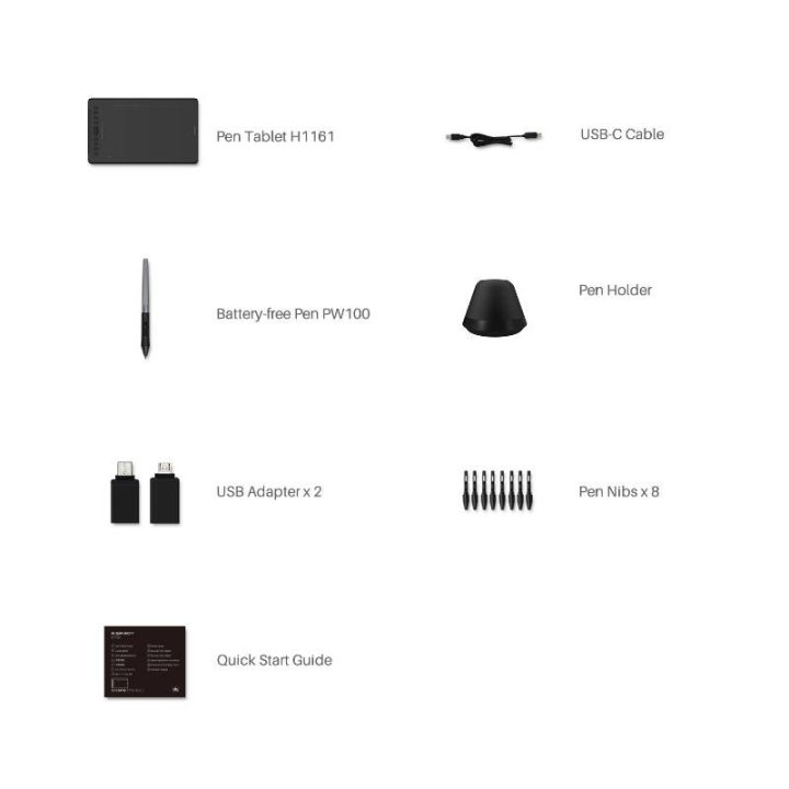 HUION H1161 tavoletta grafica 5080 lpi 279.4 x 174.6 mm USB nero