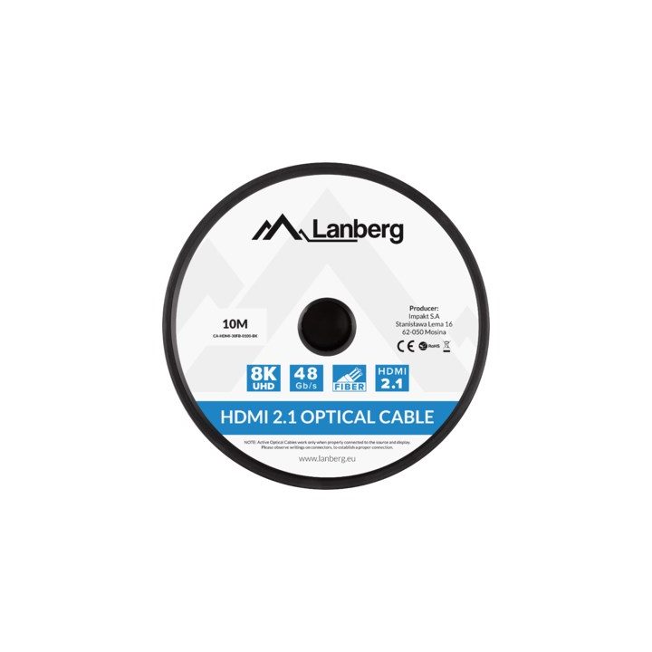 LANBERG HDMI CAVO LANBERG HDMI CAVO M/M V2.1 10M OPTICAL AOC NERO