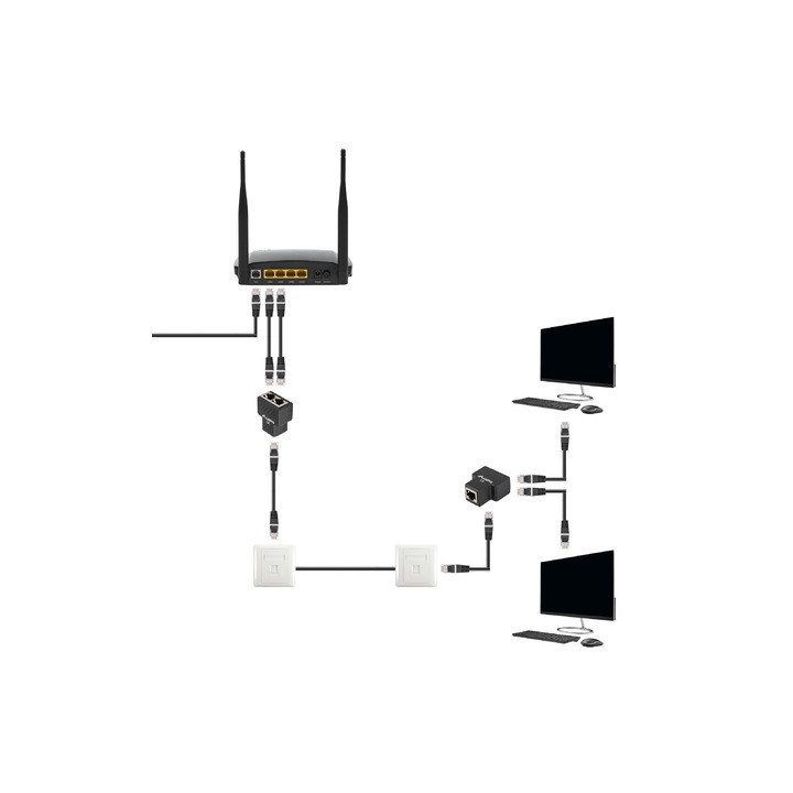 Lanberg ADS-RJ45-2RJ45-OS splitter/combinatore cavo nero