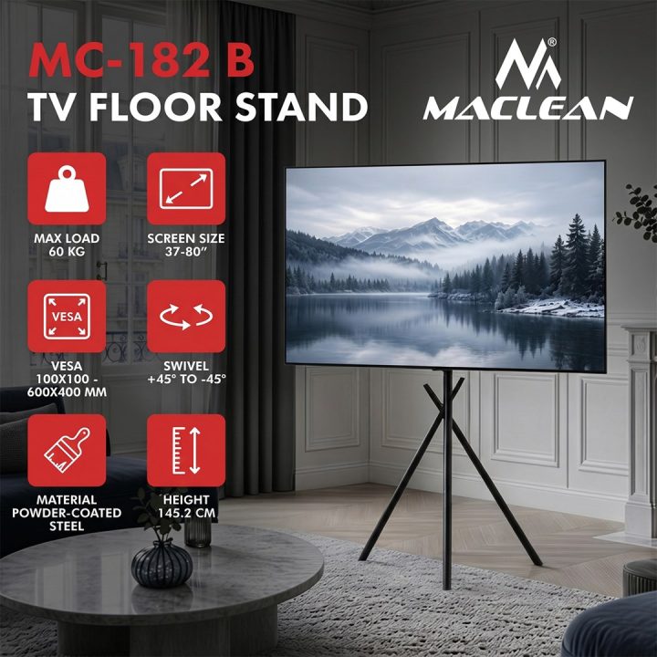 Maclean TV Supporto/Staffa da Pavimento 37–80 max. VESA 600x400 max. 60 kg MC-182 B