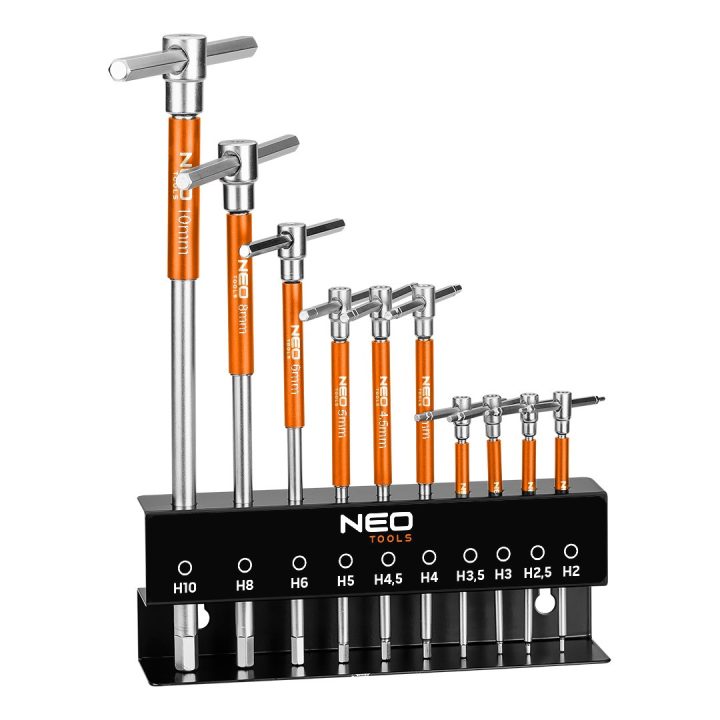 NEO TOOLS T-handle inserti a bussola 2–10 mm set di 10 pezzi con supporto