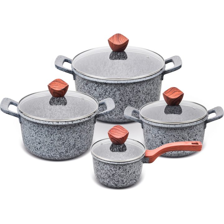 PROMIS Set di pentole GRANITE pentola 16 cm pentole 20 24 28 manici marrone