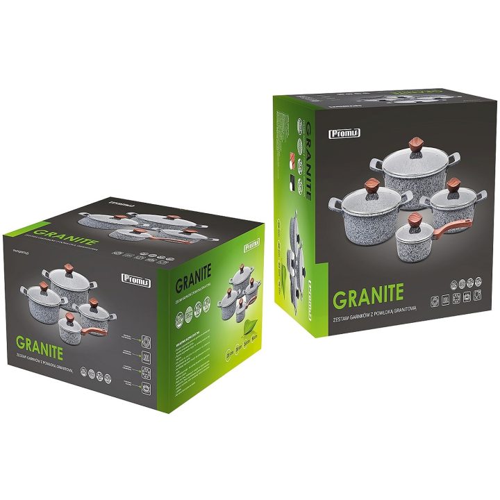 PROMIS Set di pentole GRANITE pentola 16 cm pentole 20 24 28 manici marrone