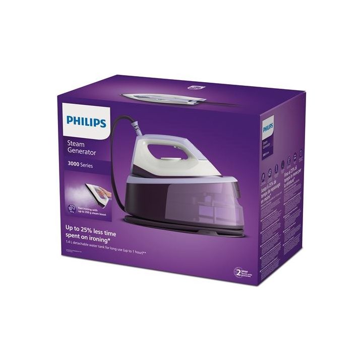 Philips 3000 Serie PSG3000/30 Stazione stirante 2400 W 1.4 L Piastra in ceramica Viola Bianco
