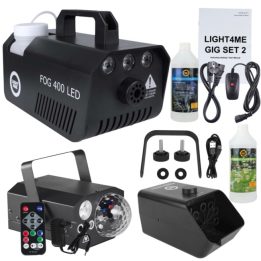 LIGHT4ME GIG Set 2 - set (smoke machine + 1 litre smoke fluid + battery-powered bubble machine + 1 litre bubble fluid + 4-in-1 l
