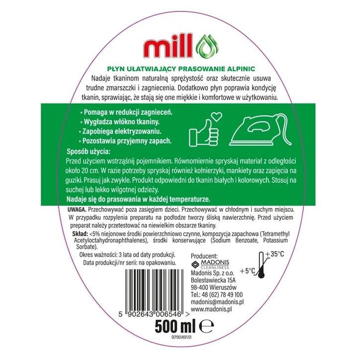 Mill ALPINIC Ironing Aid Liquid Spray 500 ml