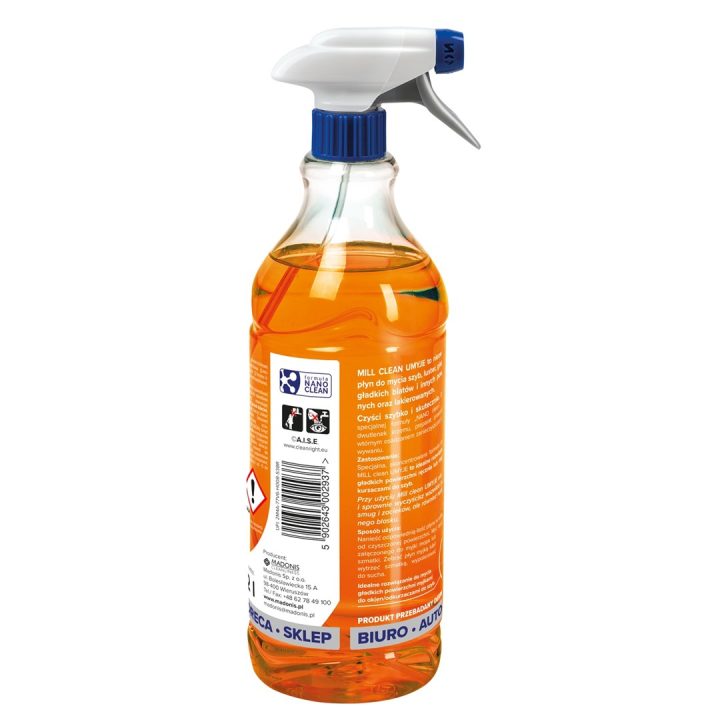 Mill Clean Wash liquid for cleaning windows glass mirrors tiles with orange scent 1.22 L