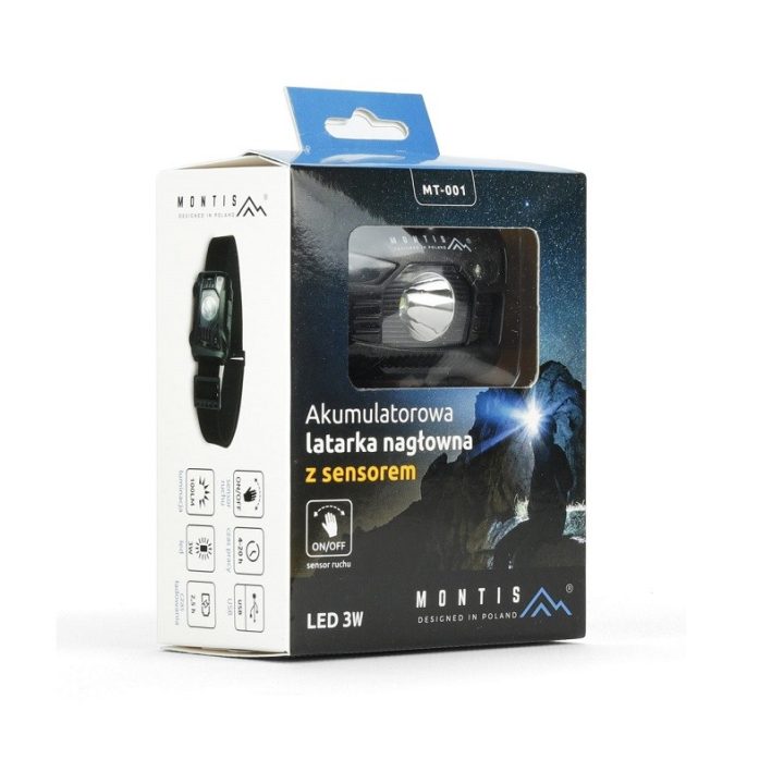 Montis Akumulatorowa latarka nagłowna z sensorem MT001 Black Headband flashlight LED