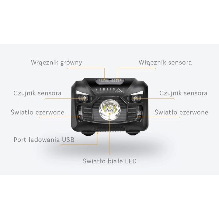 Montis Akumulatorowa latarka nagłowna z sensorem MT001 Black Headband flashlight LED