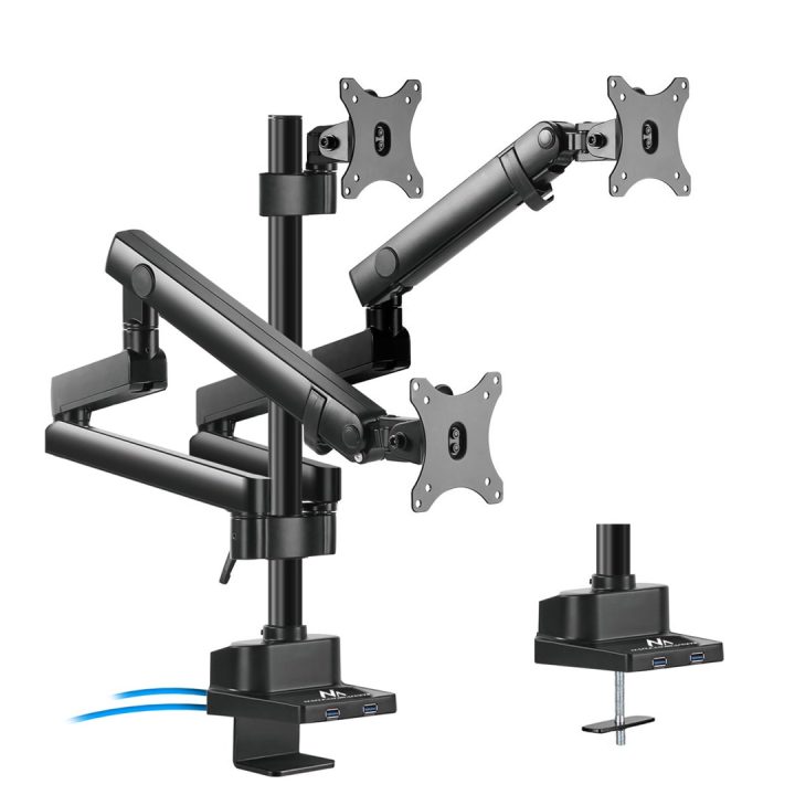 Maclean MC-811 Monitor Bracket Desk Mount Holder For 3 LCD LED Monitors USB 17'' - 27 3 x 7kg VESA