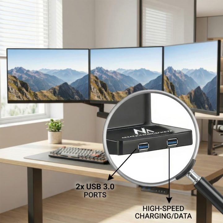 Maclean MC-811 Monitor Bracket Desk Mount Holder For 3 LCD LED Monitors USB 17'' - 27 3 x 7kg VESA