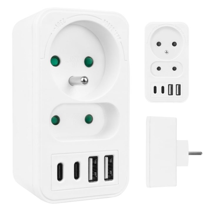 Current socket x2 + 4xUSB Maclean splitter with 2 sockets 2xUSB A 2xUSB C PD 20W 1x16A + 1x6A MCE249 F/W