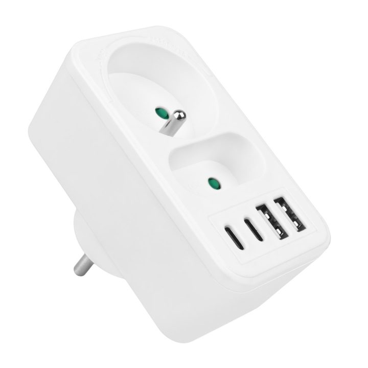 Current socket x2 + 4xUSB Maclean splitter with 2 sockets 2xUSB A 2xUSB C PD 20W 1x16A + 1x6A MCE249 F/W