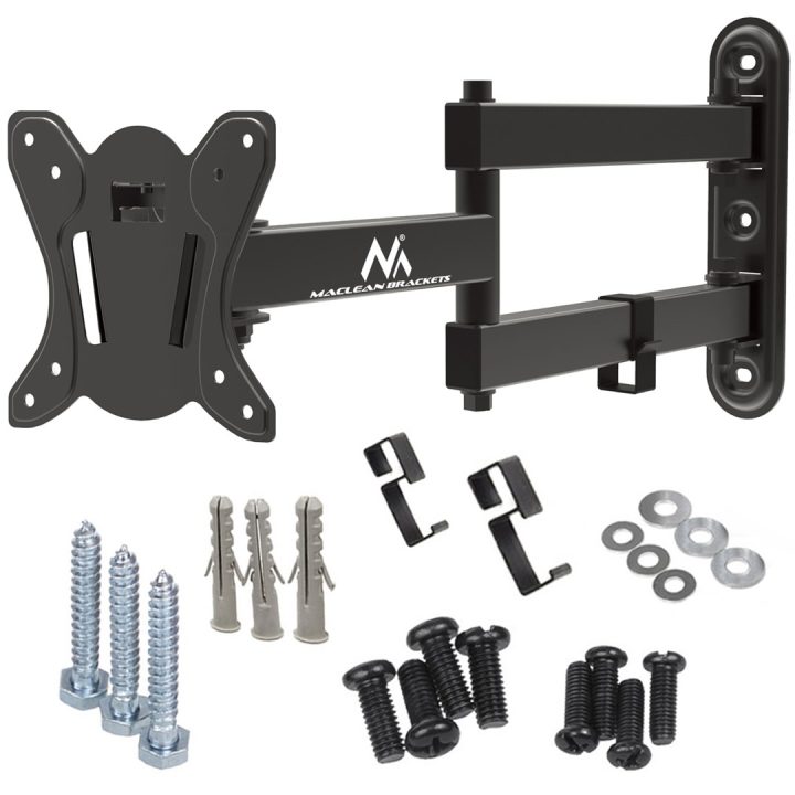 Maclean MC-417 Full Motion TV Monitor Wall Mount 13-32 30kg max. VESA 100x100 Black Powder Coated Universal Holder Bracket Adjus