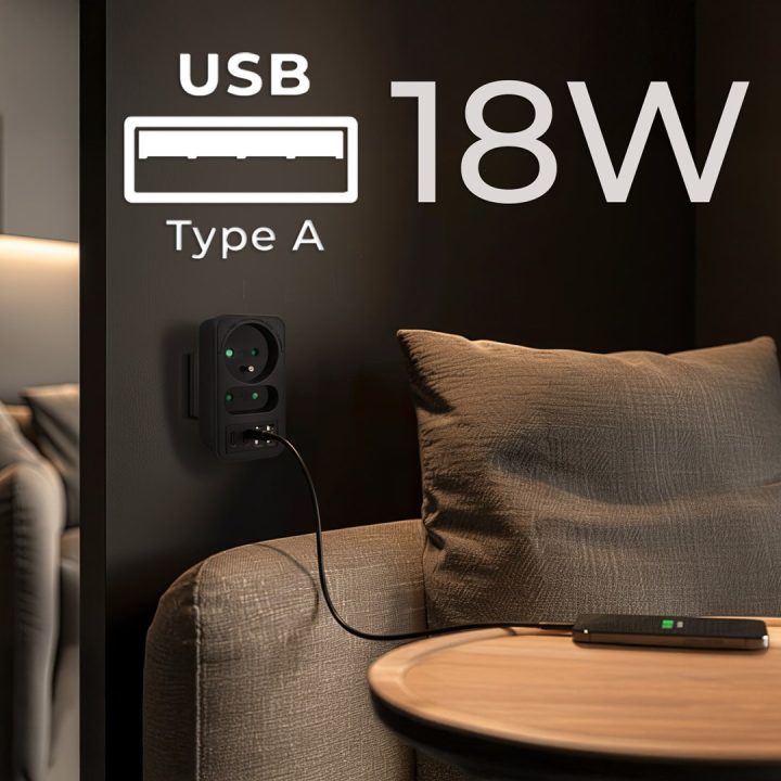 Maclean current socket x2 + 4xUSB splitter with 2 sockets 2xUSB A 2xUSB C PD 20W 1x16A + 1x6A MCE249 F/B