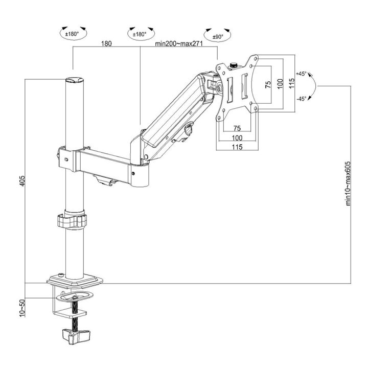 Maclean monitor mount gas spring 17 -32 2-10kg black MC-135