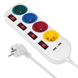 Maclean power strip extender 4 sockets + 2xUSB with switches 250VAC/10A 2.1A 5V 1.5m white MCE229 W