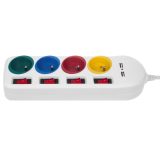 Maclean power strip extender 4 sockets + 2xUSB with switches 250VAC/10A 2.1A 5V 1.5m white MCE229 W
