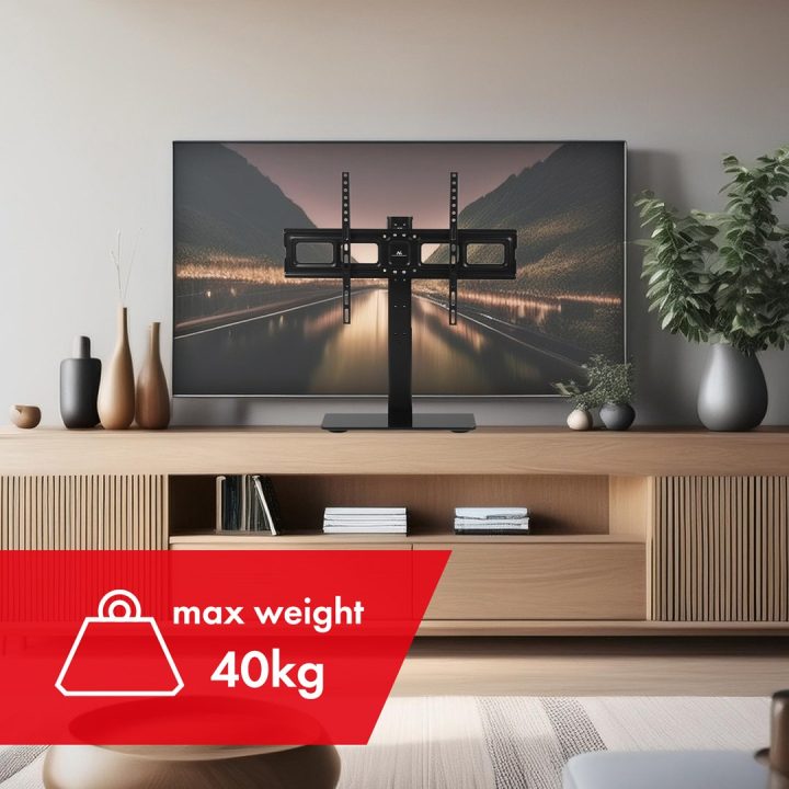 Maclean MC-386 Universal TV Stand Base for Cabinet Dresser Table Desk 32 - 75 40kg VESA 35° Rotating Temepred Glass Adjustable T