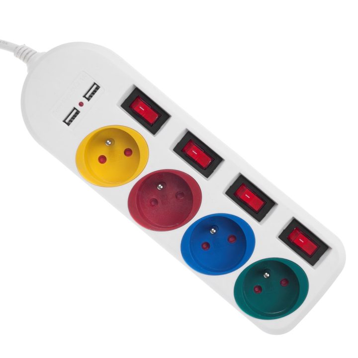 Maclean power strip extender 4 sockets + 2xUSB with switches 250VAC/10A 2.1A 5V 1.5m white MCE229 W