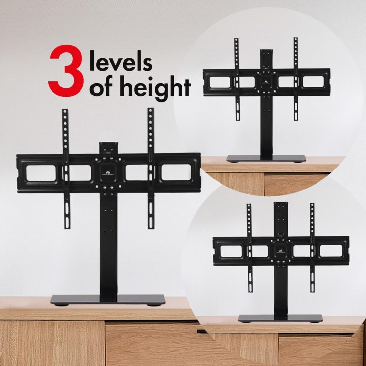 Maclean MC-386 Universal TV Stand Base for Cabinet Dresser Table Desk 32 - 75 40kg VESA 35° Rotating Temepred Glass Adjustable T