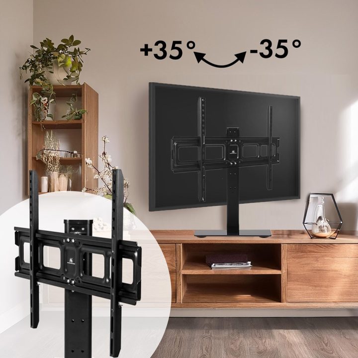 Maclean MC-386 Universal TV Stand Base for Cabinet Dresser Table Desk 32 - 75 40kg VESA 35° Rotating Temepred Glass Adjustable T