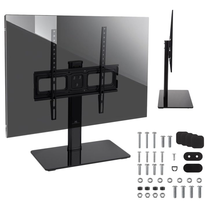 Maclean MC-450 Universal TV Stand for TV Cabinet max. 40kg max. VESA 400x400 32-65 Tempered Glass Base 3-Level Height Adjustment