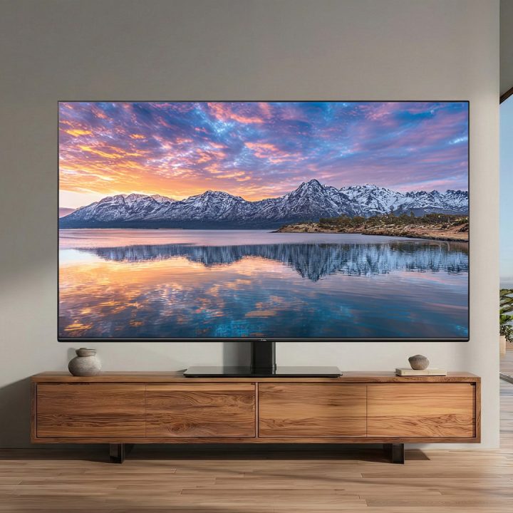 Maclean MC-450 Universal TV Stand for TV Cabinet max. 40kg max. VESA 400x400 32-65 Tempered Glass Base 3-Level Height Adjustment