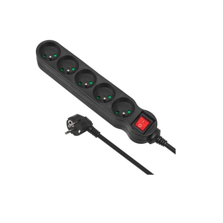 Maclean MCE185 power extension 5 m 5 AC outlet(s) Indoor Black