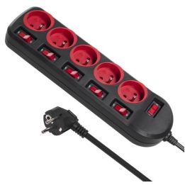 Maclean MCE204 power extension 1.5 m 5 AC outlet(s) Indoor Black Red