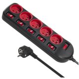 Maclean MCE204 power extension 1.5 m 5 AC outlet(s) Indoor Black Red