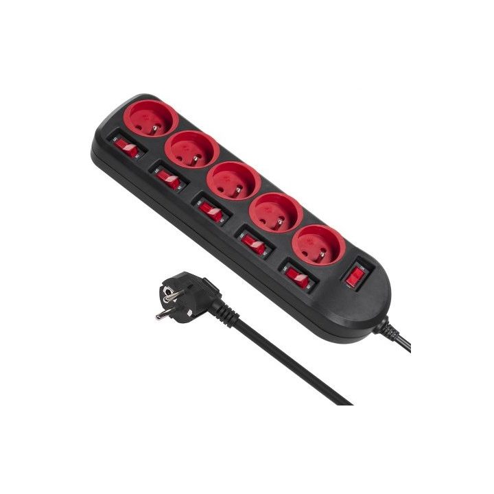 Maclean MCE204 power extension 1.5 m 5 AC outlet(s) Indoor Black Red