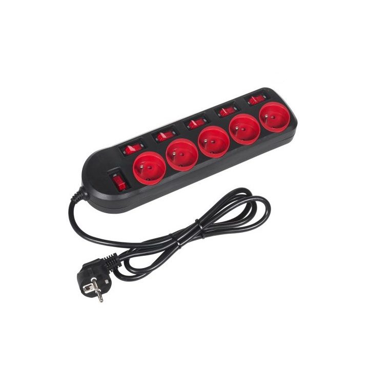 Maclean MCE204 power extension 1.5 m 5 AC outlet(s) Indoor Black Red
